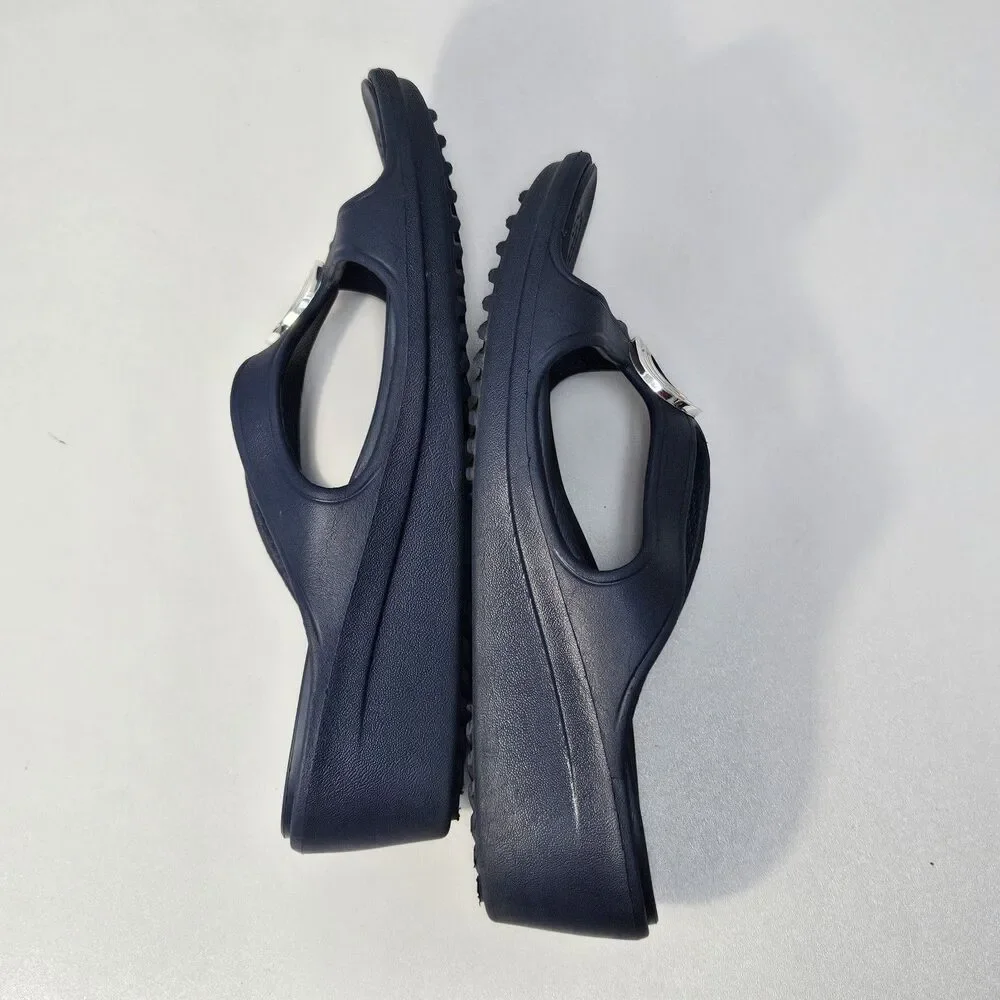 Crocs Sandals Women 9 Sanrah Beveled Circle Wedge Blue Comfort Summer Slides - Picture 9 of 12